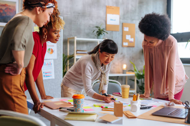 istock Female corporate team working on project together. 1599109101