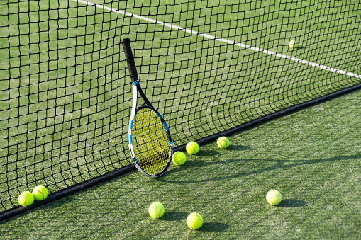 Net on the tennis court as an abstract background. Texture.