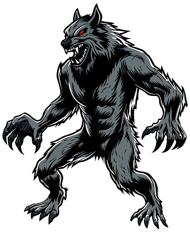 Spooky illustration of fierce werewolf isolated on white background.