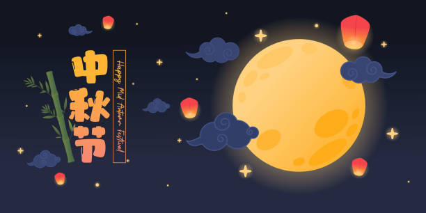 istock Chinese Mid-Autumn Festival, Moon and Lanterns Banner, Poster, Vector, Illustration, Translate : Mid Autumn Festival 1599145473