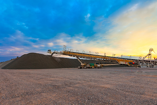 Portable conveyor belt machinery at a copper mine in Chile