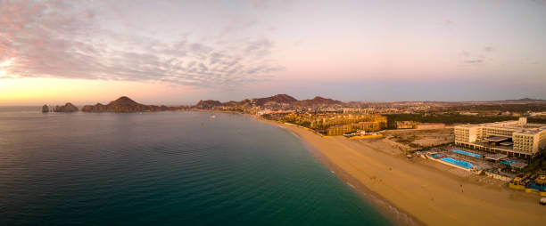 Baja California Splendor- Sunrise in Cabo Panoramic View Baja California Splendor- Sunrise in Cabo Panoramic View outcrop stock pictures, royalty-free photos & images