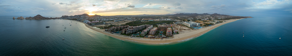 Daybreak in Cabo San Lucas Mexico - Aerial View Entire Waterfront Beaches