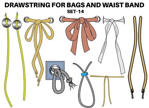 Original Draw String Drawstring Cord Flat Sketch Vector Illustrator Set Of Bow Knot Draw ...
