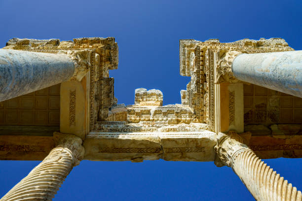 Ancient city of Aphrodisias belonging to the Roman Empire period. Ancient city ruins, columns, aqueducts, ancient baths, temples, amphitheaters and stadiums from the Roman period