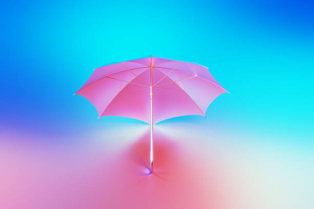 istock Shiny Umbrella Object Illuminated By Blue And Pink Lights On Blue And Pink Background 1599211872