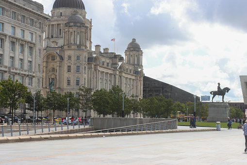 Two of the famous Three Graces on the Liverpool waterfront - The Cunard Building and the Port of Liverpool Building.