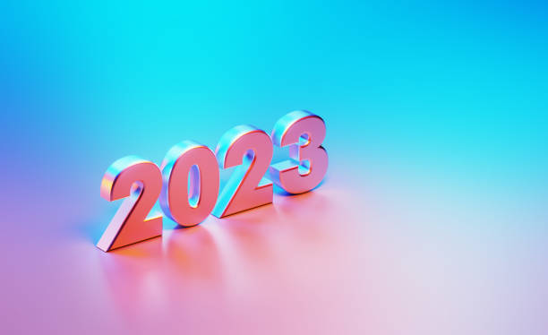 istock Metallic 2023 Illuminated By Blue And Pink Lights On Blue And Pink Background 1599223786