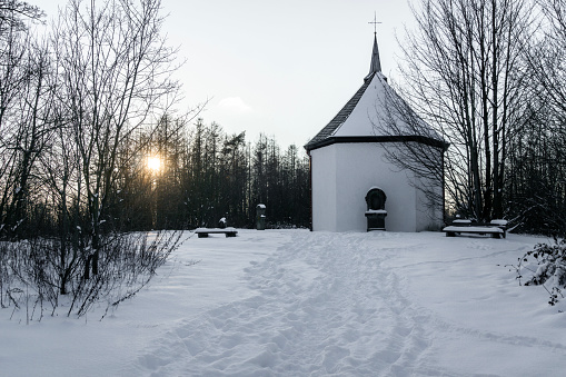 small church in the snow