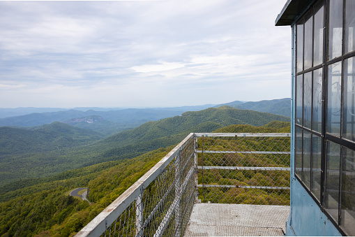 Fryingpan Mountain Lookout Tower near the Blue Ridge Parkway in the mountains of western North Carolina in early summer.