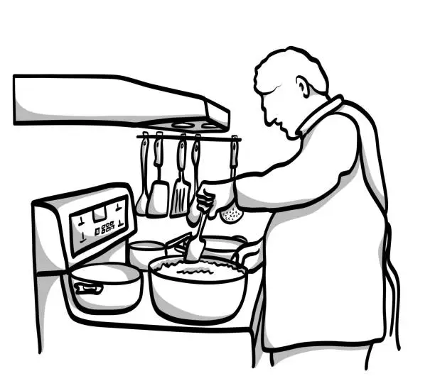 Vector illustration of Uncle Joe Home Cooking Sketch