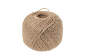 Ball of string or jute twine - white background