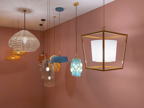 Different lamps 3d render, 3d illustration