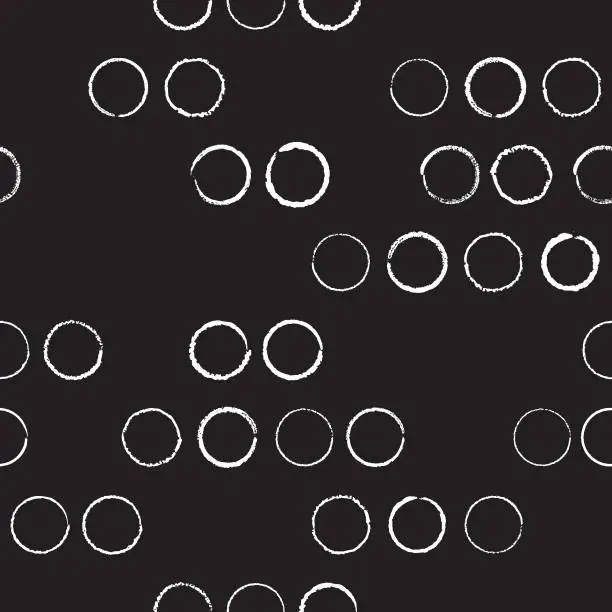 Vector illustration of Vector drawn white circles black seamless pattern