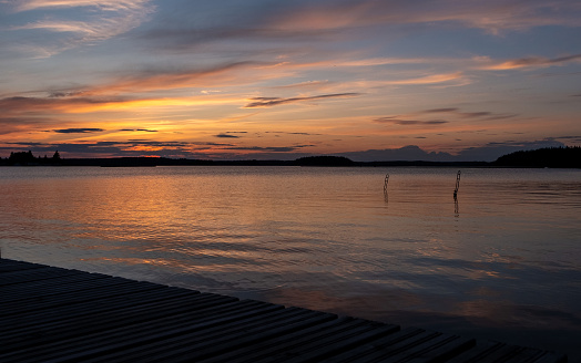 Bright Sunset on Lake Saimaa Finland, Summer Landscape