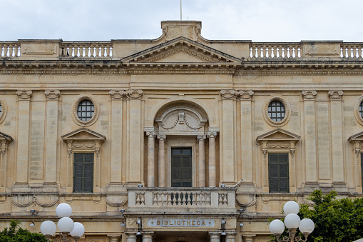 The facade of National Library of Malta (built in 1776)