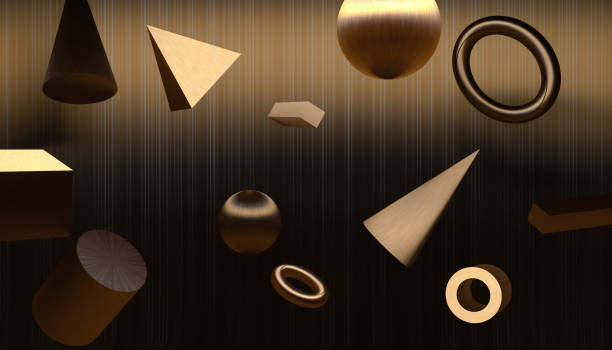 istock Geometry set of 3d flying shapes. Cooper color geometry primitive shapes. 1599449583