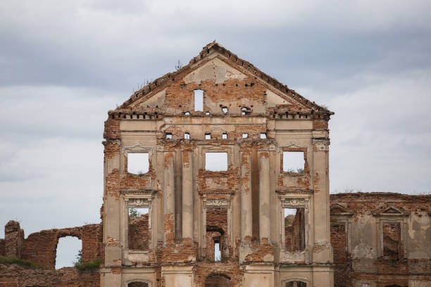 Ruins of red brick palace architecture - abandoned historical heritage