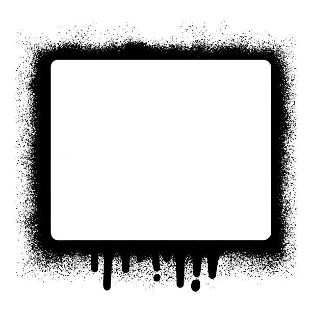 illustrazioni stock, clip art, cartoni animati e icone di tendenza di cornice per graffiti stencil con vernice spray nera - blob ink stained spray