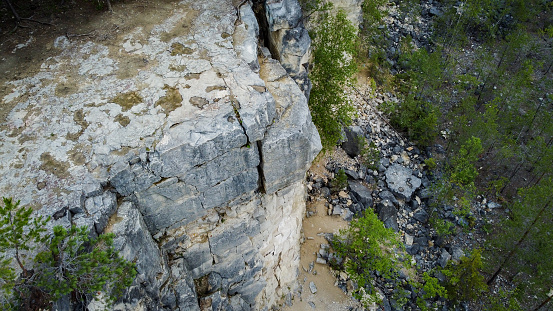 Rock climbing in a limestone quarry