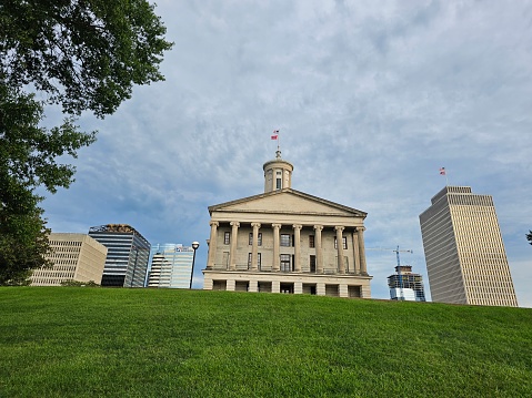 Tennessee state capitol Nashville downtown USA flags