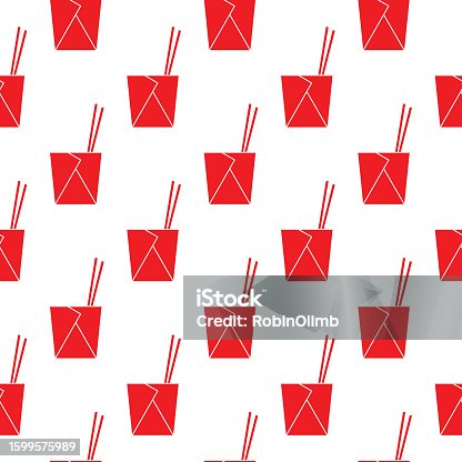 istock Red Chinese Take Out Box Seamless Pattern 1599575989