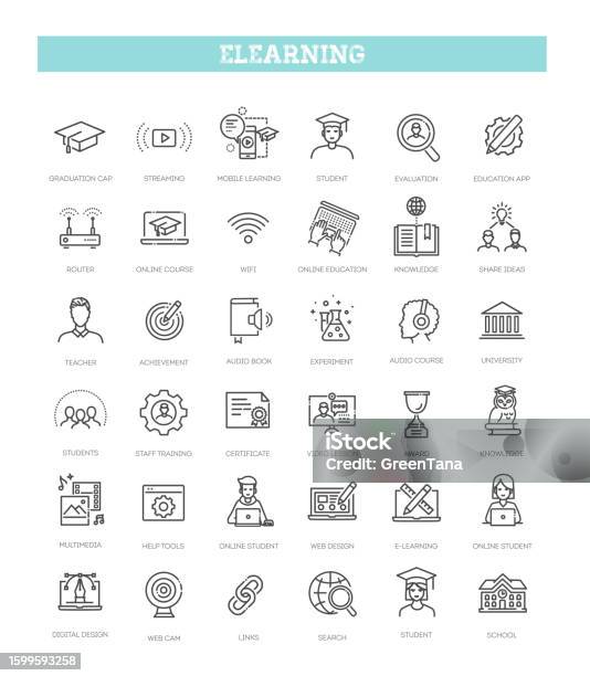 Elearning Symbol Elearning Online Education Elements Vector Line Symbols Stock ...