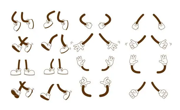 Vector illustration of Retro Cartoon mascot foot and arm positions illustration.