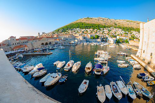 Lopud, Croatia - August 09, 2023: Village in Lopud island, Croatia. The Elaphiti Islands is a small archipelago consisting of several islands stretching northwest of Dubrovnik