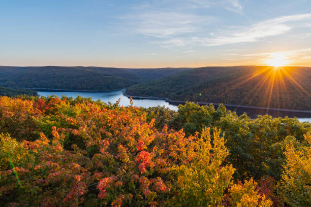 istock Allegheny state forest overlook during autumn season setting sun hours PA, copy space backgrounds graphic resourcesAllegheny state forest overlook during autumn season setting sun hours PA, copy space backgrounds graphic resources 1599961509