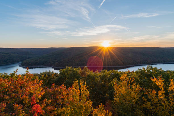 istock Allegheny state forest overlook during autumn season setting sun hours PA, copy space backgrounds graphic resourcesAllegheny state forest overlook during autumn season setting sun hours PA, copy space backgrounds graphic resources 1599968599