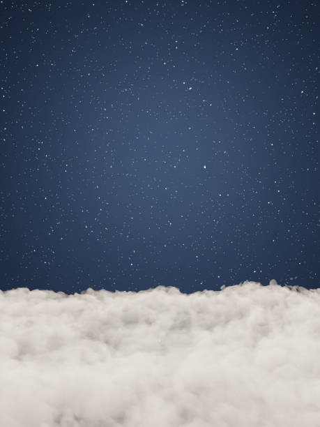 Abstact 3d render Natural podium background, Atmospheric clouds with stars in space, backdrop night sky for product display, mockup, presentation or etc