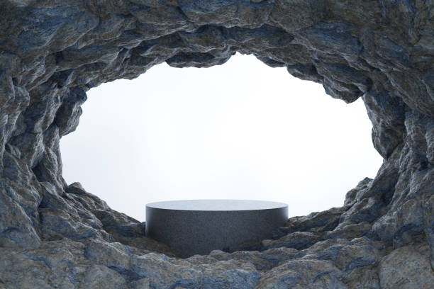 istock Abstact 3d render Natural podium background, Stone podium on the rock mountain cave for product display, advertising, mockup or etc 1599978013