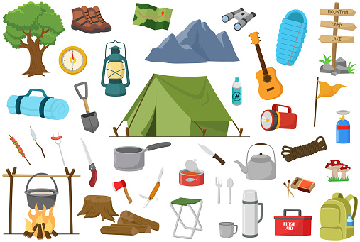 Vector illustration of Set of camping equipment collection