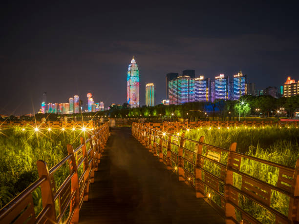Watch the night scene of Hankou's brightly lit city at Jiangtan Park at night.