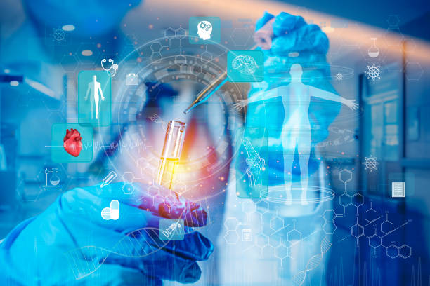 istock Genetic Research and Biotech Science Human biology and pharmaceutical technology on laboratory background in the laboratory. 1600026340