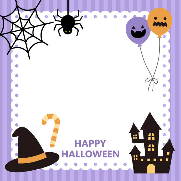 Vector illustration of a cute Halloween lace frame. Vector illustration of a cute Halloween lace frame. autumn, october, spider 蜘蛛 stock illustrations