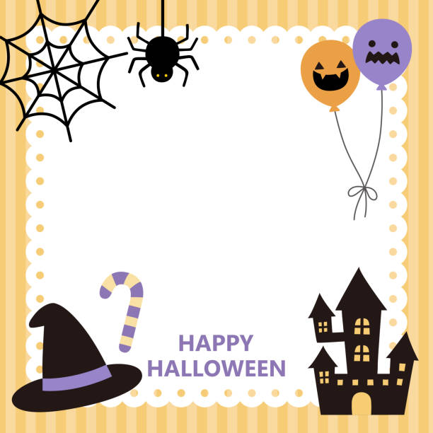 Vector illustration of a cute Halloween lace frame. Vector illustration of a cute Halloween lace frame. autumn, october, spider 蜘蛛 stock illustrations