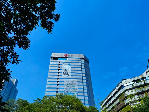 Singapore, Singapore - May 05, 2012: aerial view of Raffles City Building in North Bridge Road.