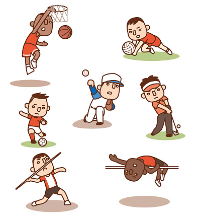 Collection of vector illustrations of athletes,golf,baseball,volleyball,football,Basketball,track and field