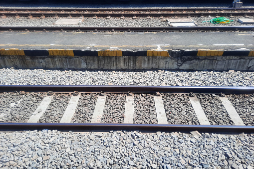 The railway tracks at the train station
