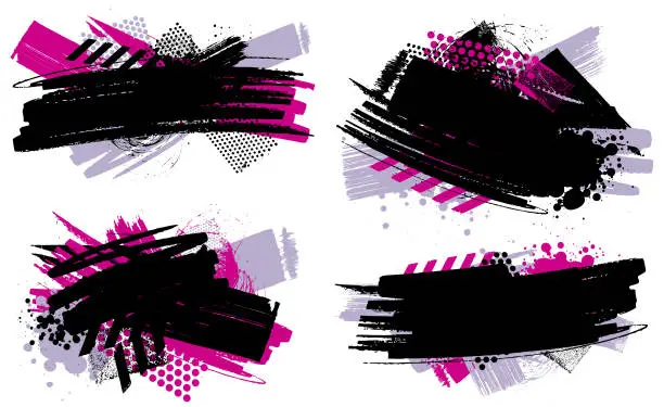 Vector illustration of Modern black and pink grunge textures and patterns vector