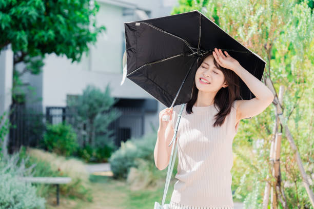 istock Young woman walking outside with a sun umbrella 1600051674