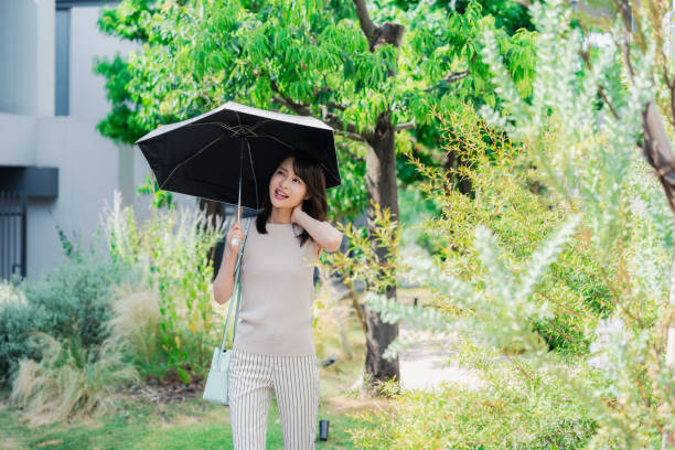 istock Young woman walking outside with a sun umbrella 1600052196