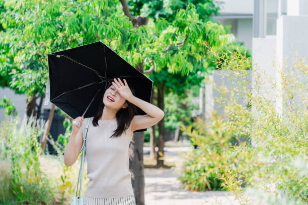 istock Young woman walking outside with a sun umbrella 1600052200