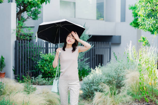 istock Young woman walking outside with a sun umbrella 1600052212