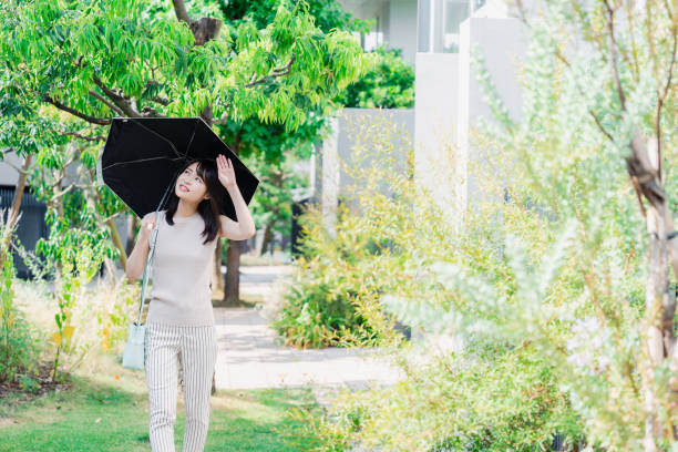 istock Young woman walking outside with a sun umbrella 1600052225