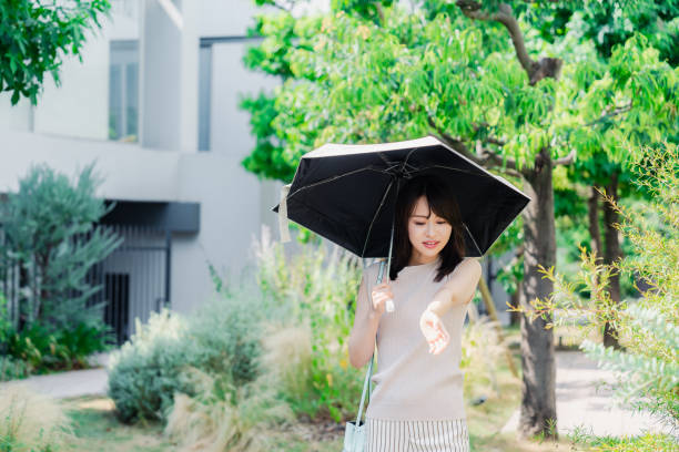 istock Young woman walking outside with a sun umbrella 1600052228