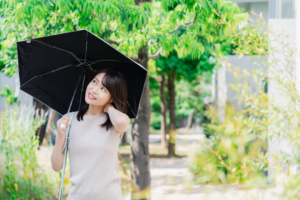 istock Young woman walking outside with a sun umbrella 1600052736