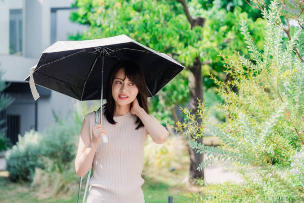 istock Young woman walking outside with a sun umbrella 1600052759